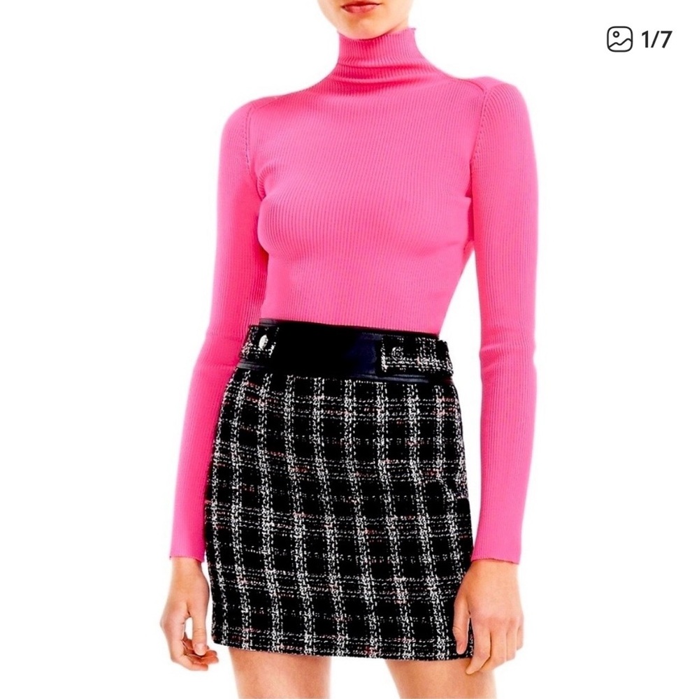 Maje Malangou Ribbed Knit Turtleneck Fluro Pink size 1